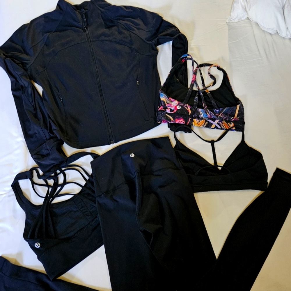Lululemon Lot sz 2, New Pants, 3 strappy sports bras, 1 jacket